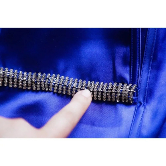 Pierre Cardin Cobalt Blue Satin Rhinestone Trim Two Piece Skirt Set w Train 38/S - Picture 8 of 12